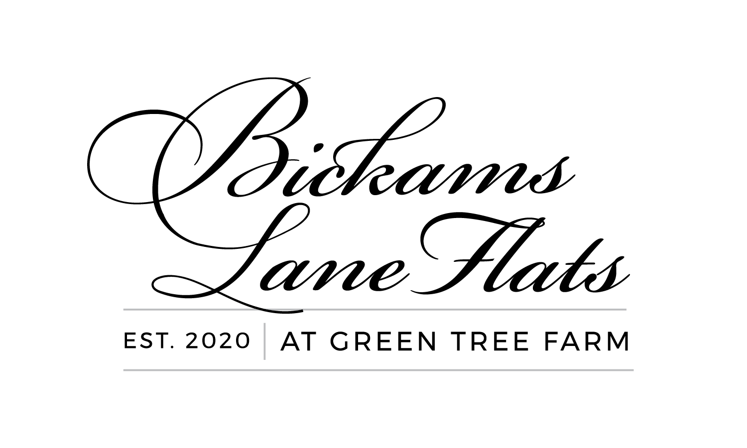 A logo for Bickams Lane Flats at Green Tree Farm.